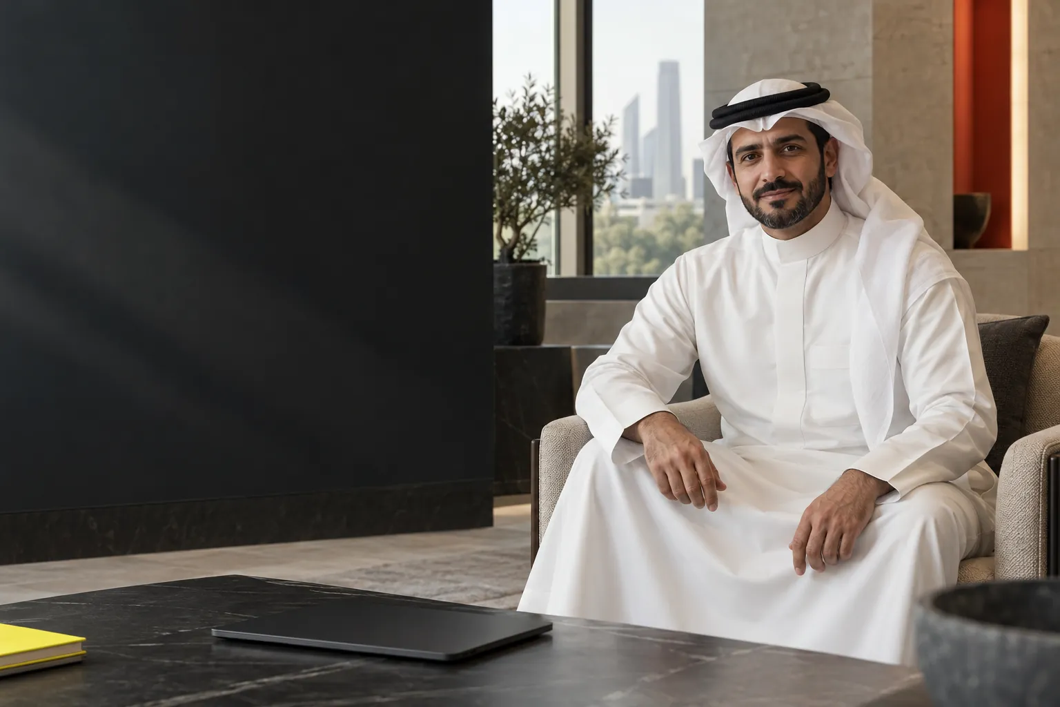 A founder seated in a modern Riyadh office