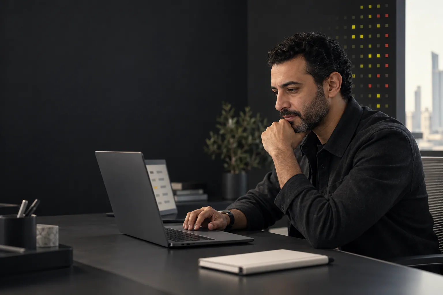 A finance lead working through a forecast on his laptop
