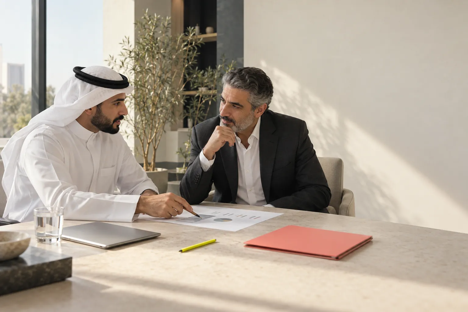 An advisor walking a founder through a valuation report